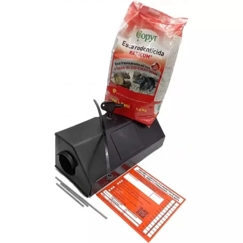 Kit 5 erogatori topi+ 5 cartelli segnalatori derattizzazione + 1,5 Kg di esche Copyr per topi e ratti