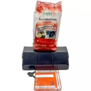 Kit 5 erogatori topi+ 5 cartelli segnalatori derattizzazione + 1,5 Kg di esche Copyr per topi e ratti
